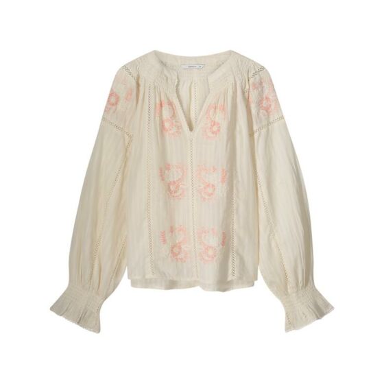 Blouse SUMMUM longsleeve rose embroidery ivory