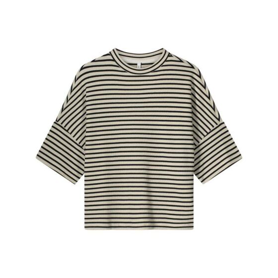 Top SUMMUM boxy stripe waffle black ivory