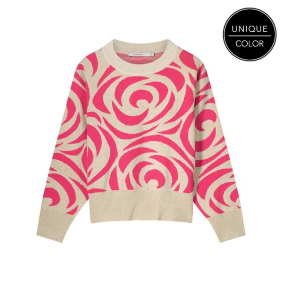 Trui SUMMUM mock neck big rose jacquard knit