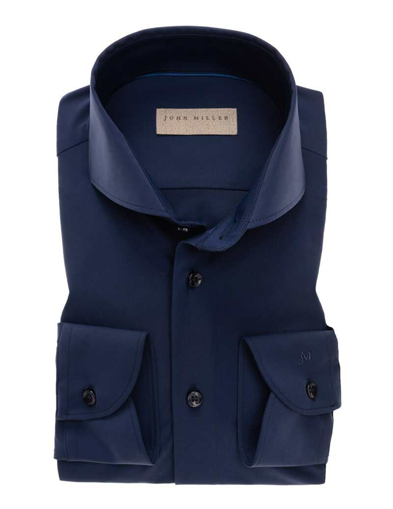 Overhemd slim fit John Miller donkerblauw stretch online bestellen