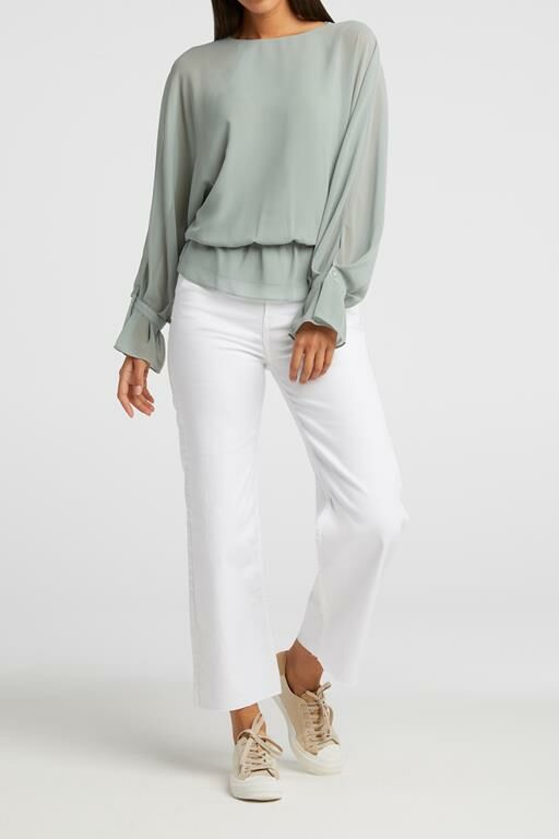 Broek YAYA high waist kick flare denim off white online bestellen