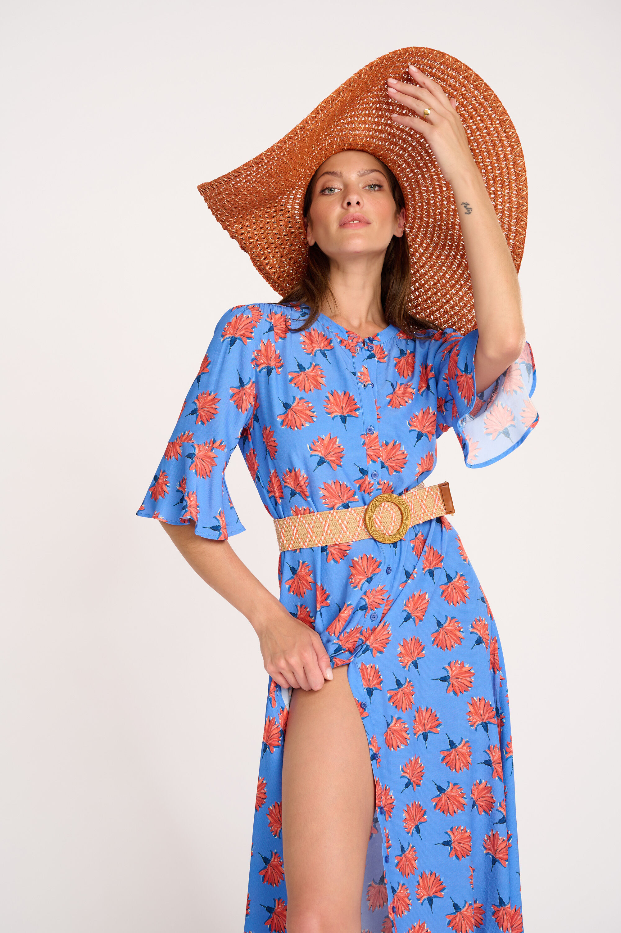 Jurk POM stacy flowers marina blue online bestellen Henri s Fashion