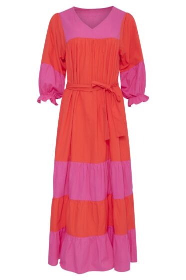 Jurk Maxi oranje & roze banen 23059-250-445