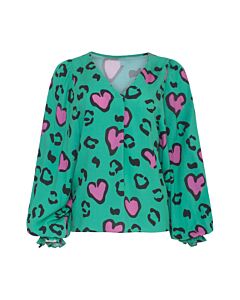Blouse green-pink hartjes 23133-530-420