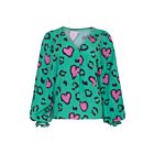 Blouse SMASHED LEMON v-hals green pink hartjes