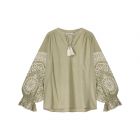 Blouse SUMMUM ivory embroidery green lentil