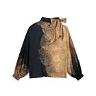 Top SUMMUM bow tie border print camel brown