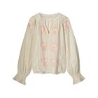 Blouse SUMMUM longsleeve rose embroidery ivory