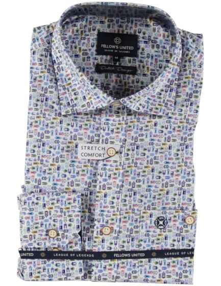 Shirt dutch houses stretch Mid blue 31.6524-116