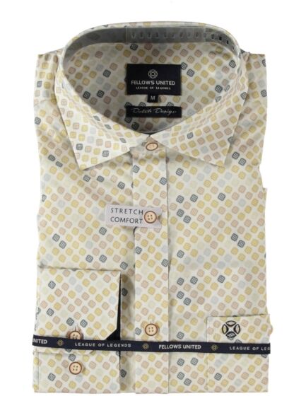Shirt korte  mouw grid stretch Oker 51.6645-153